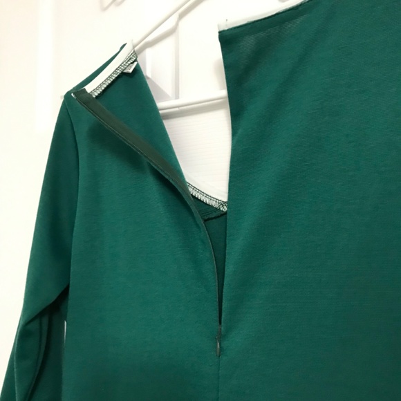 NWOT Abstract Faux Button Dress L-XL Fit Half Sleeve Green White Back Zipper - Picture 5 of 6